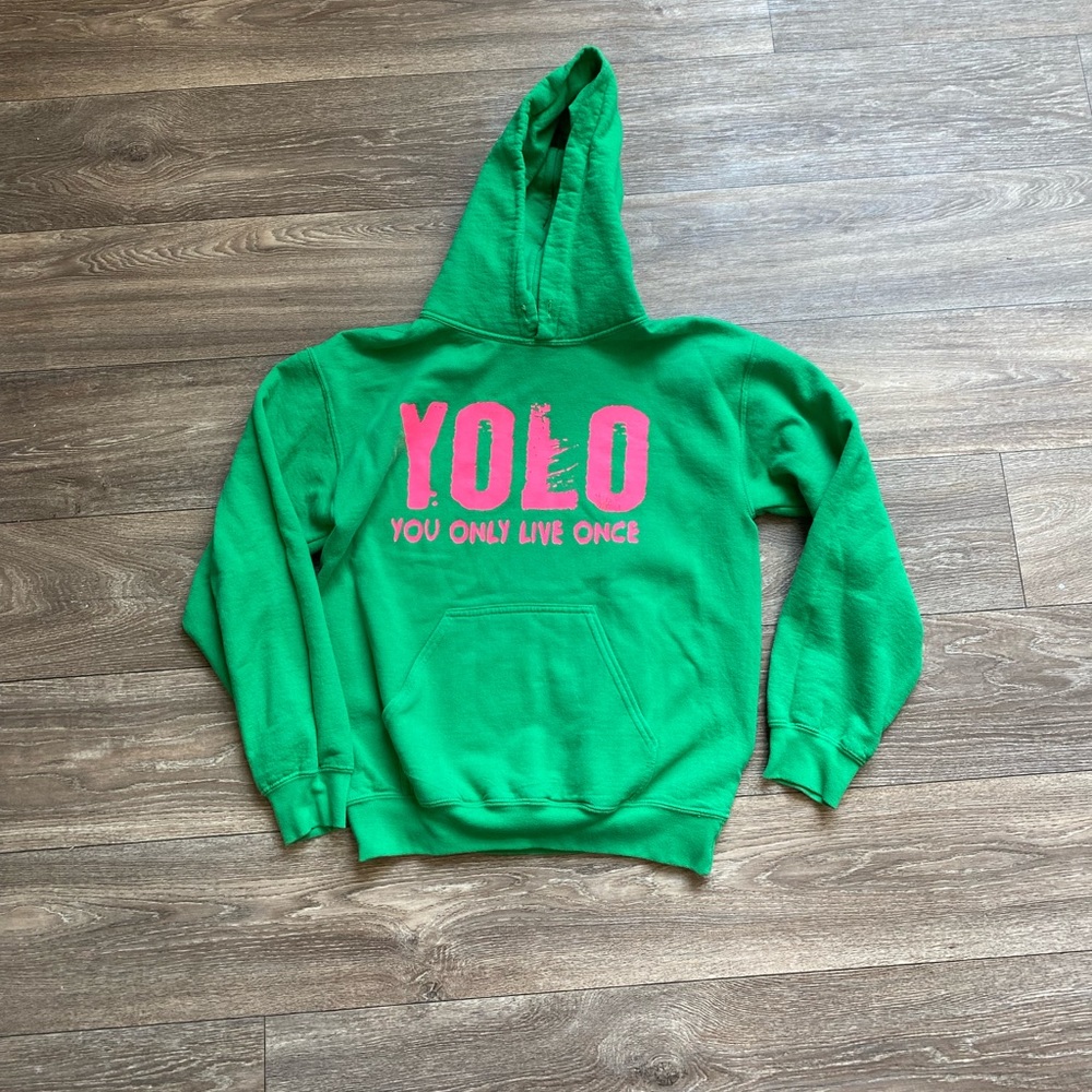 🌺 Green and pink YOLO hoodie